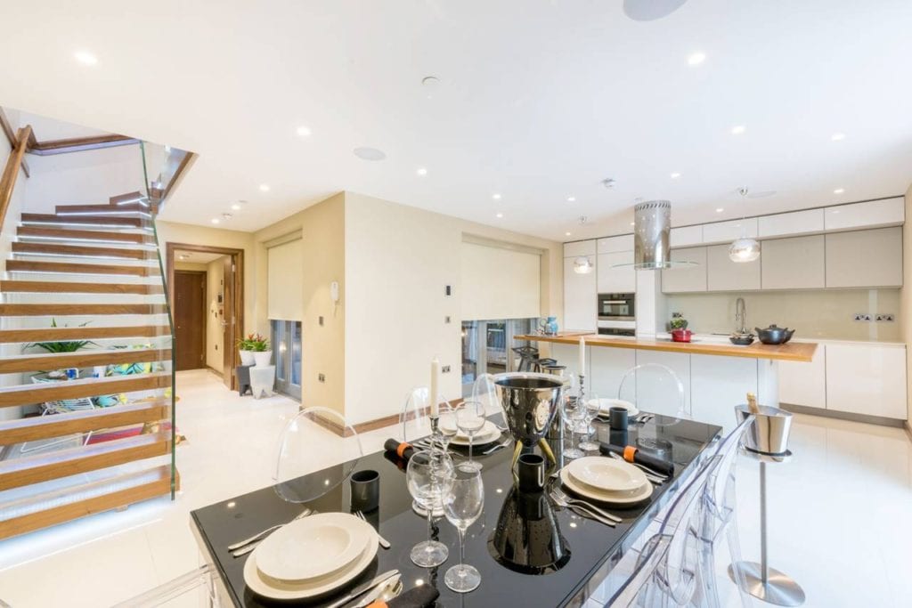 Rutland Gate – basement kitchen and staircase